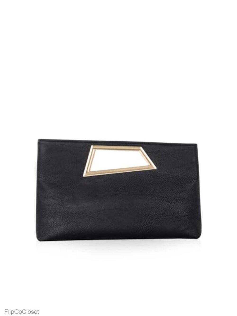 PU Leather Clutch Purse with Metallic Geo Top Handle